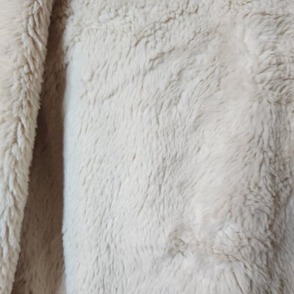 Uniqlo Jacket Womens XL Tan Cream Suede Faux Fleece Longline Coat Hood Sherpa - Picture 4 of 8